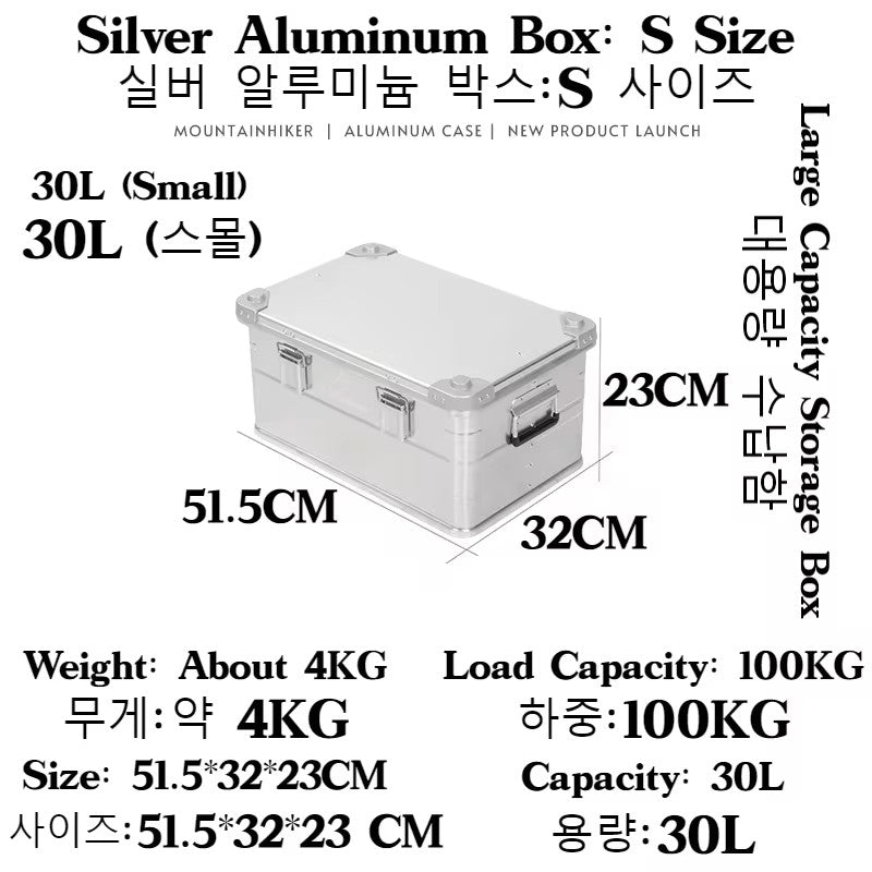 MOUNTAINHIKER Outdoor Storage Box Camping Picnic Travel Aluminum Alloy Large Capacity Box Silver Storage Bag 30-80L