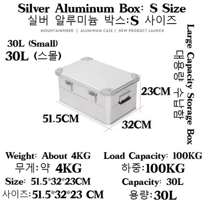 MOUNTAINHIKER Outdoor Storage Box Camping Picnic Travel Aluminum Alloy Large Capacity Box Silver Storage Bag 30-80L