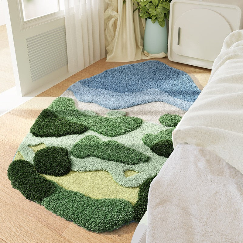 Forest Moss Rug, Premium Flocked Bedroom Living Room Decor Carpet, 3D Textured Surface, Handcrafted High-Density Weave