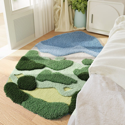 Forest Moss Rug, Premium Flocked Bedroom Living Room Decor Carpet, 3D Textured Surface, Handcrafted High-Density Weave