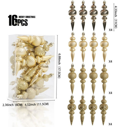 16Pcs 16Pcs/Box Christmas Hanging Balls Special Shaped Gold Powder Xmas Tree Party Decorations with Hanging Rope