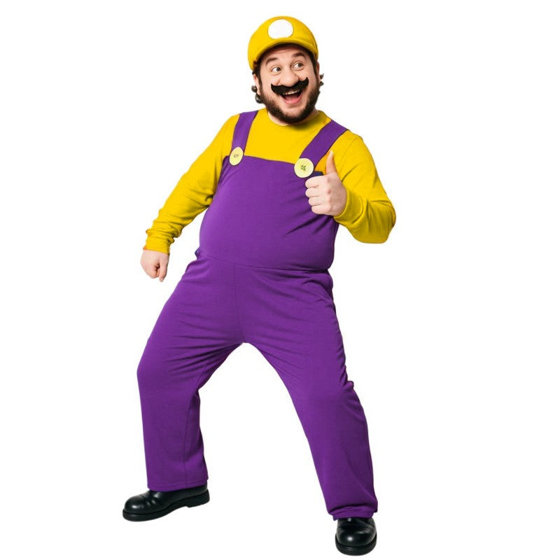 Adult Red, Yellow, Purple Plumber Jumpsuit Cosplay Costume Men's Holiday Carnival Game Costume Includes hat, gloves, fake beard