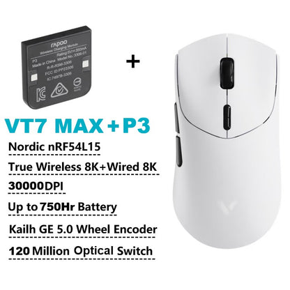 Mouse Gamer Sem Fio Rapoo VT7 MAX /VT7 Taxa de Sondagem Sem Fio Verdadeira de 8K 53g Leve Até 750h de Duração da Bateria