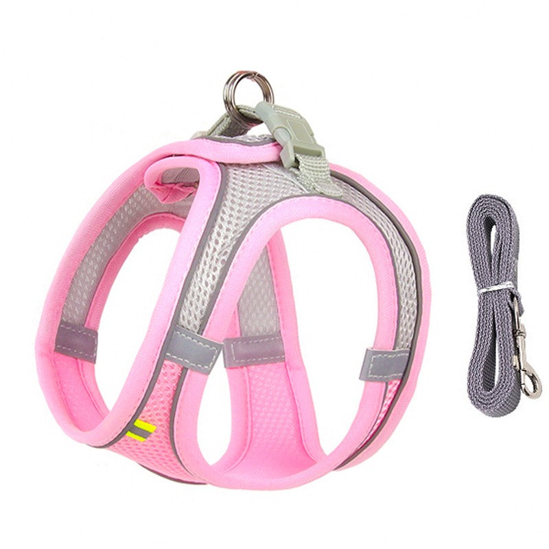 Conjunto de Coleira e Peitoral para Cães Pequenos Ajustável Peitoral Colete para Cães e Gatos Filhotes Bulldog Francês Chihuahua Pug Caminhada ao Ar Livre Guia Coleira