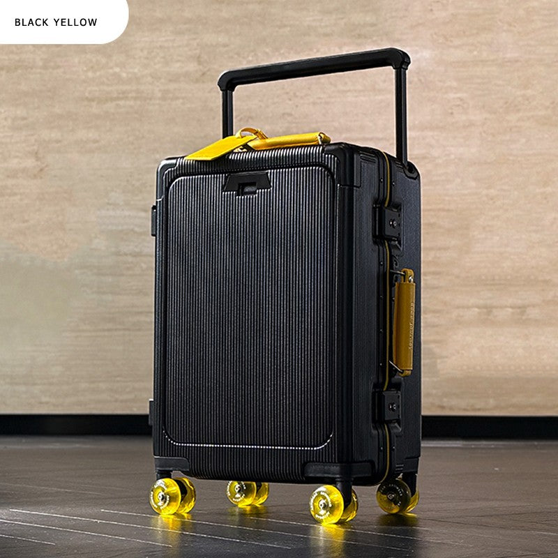 Front Opening Luggage High Quality PC Aluminium Frame Suitcase Wide Handle Carry on Travel Luggage With Laptop USB Charger Port