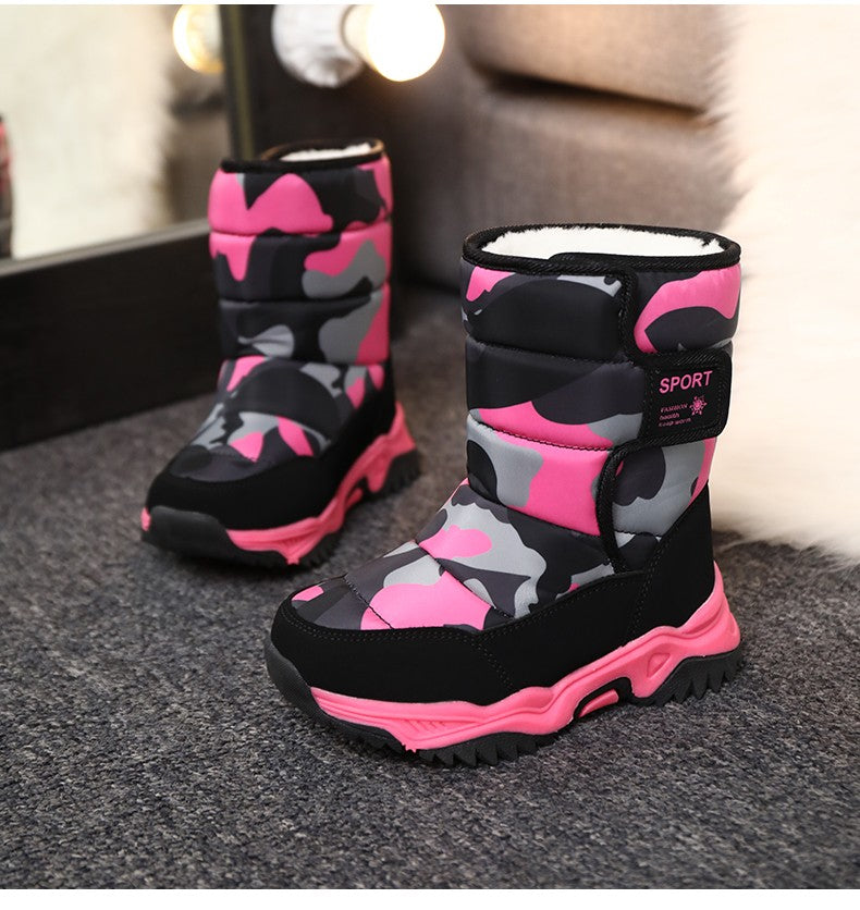 2025 Winter Children Shoes Plush Waterproof Fabric Non-Slip Girl Shoes Rubber Sole Snow Boots Fashion Warm Outdoor Boots
