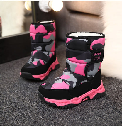 2025 Winter Children Shoes Plush Waterproof Fabric Non-Slip Girl Shoes Rubber Sole Snow Boots Fashion Warm Outdoor Boots