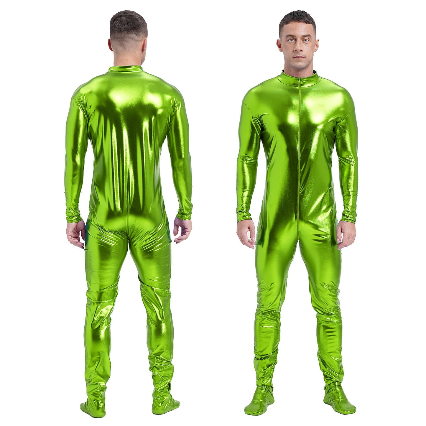 Men's Shiny Metallic Zentai Dress-up Jumpsuit Cosplay Costume Performance Stage Disco Clubwear Full Body Unitard Tights Leotard