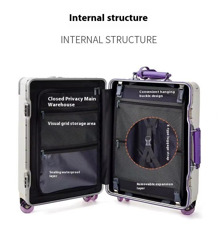 Front Opening Luggage High Quality PC Aluminium Frame Suitcase Wide Handle Carry on Travel Luggage With Laptop USB Charger Port