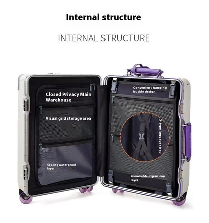 Front Opening Luggage High Quality PC Aluminium Frame Suitcase Wide Handle Carry on Travel Luggage With Laptop USB Charger Port