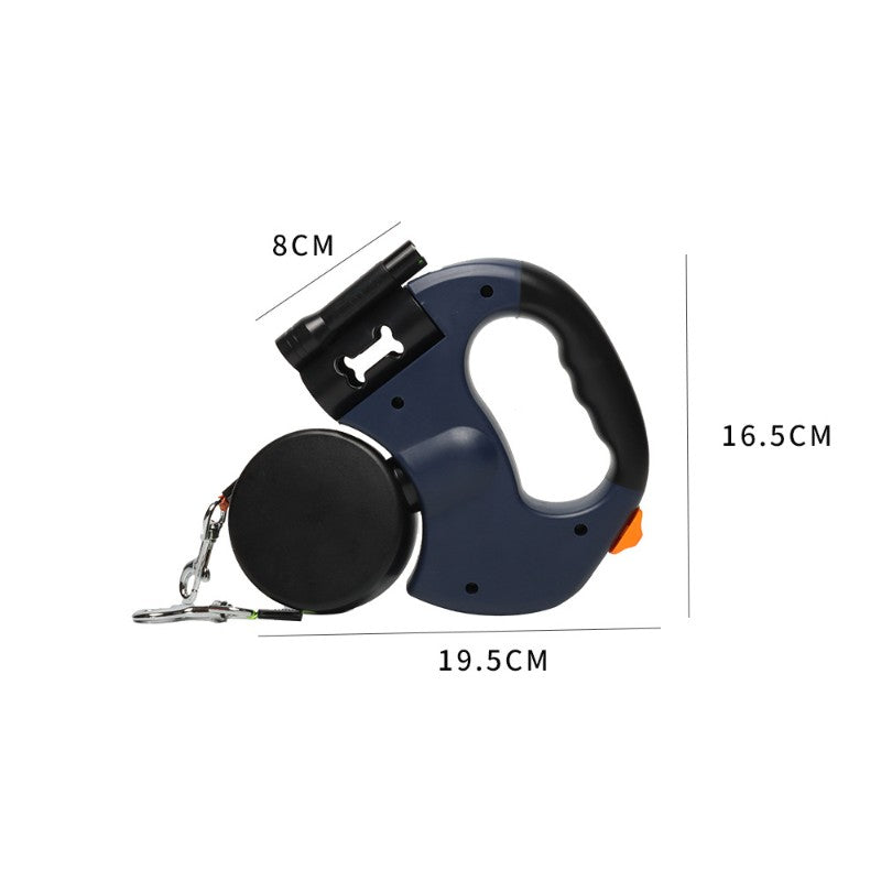 Guia Dupla Retrátil Automática para Cães 3m com Lanterna LED Caixa para Saco de Lixo Coleira Dupla Roda 360 Graus Acessórios para Animais de Estimação
