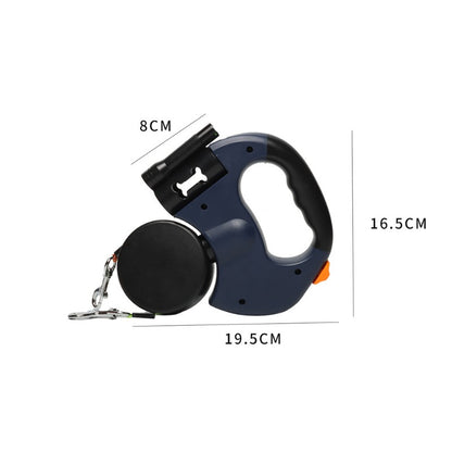 Guia Dupla Retrátil Automática para Cães 3m com Lanterna LED Caixa para Saco de Lixo Coleira Dupla Roda 360 Graus Acessórios para Animais de Estimação