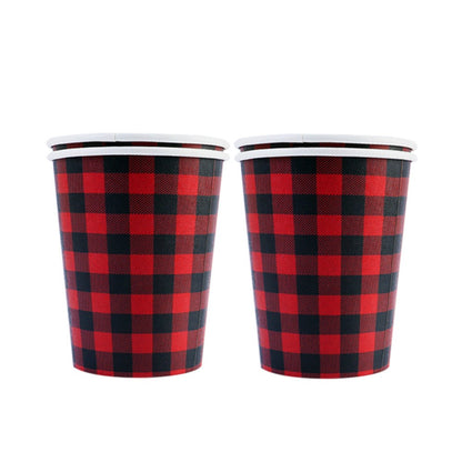 Christmas Theme Party Tableware Red Plaid Christmas Car Disposable Tableware Set Paper Plate Party Decoration Supplies