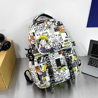Anime Male and Female High-capacity One Piece Luffy Graffiti Printed Backpack for Middle High Students School Bag