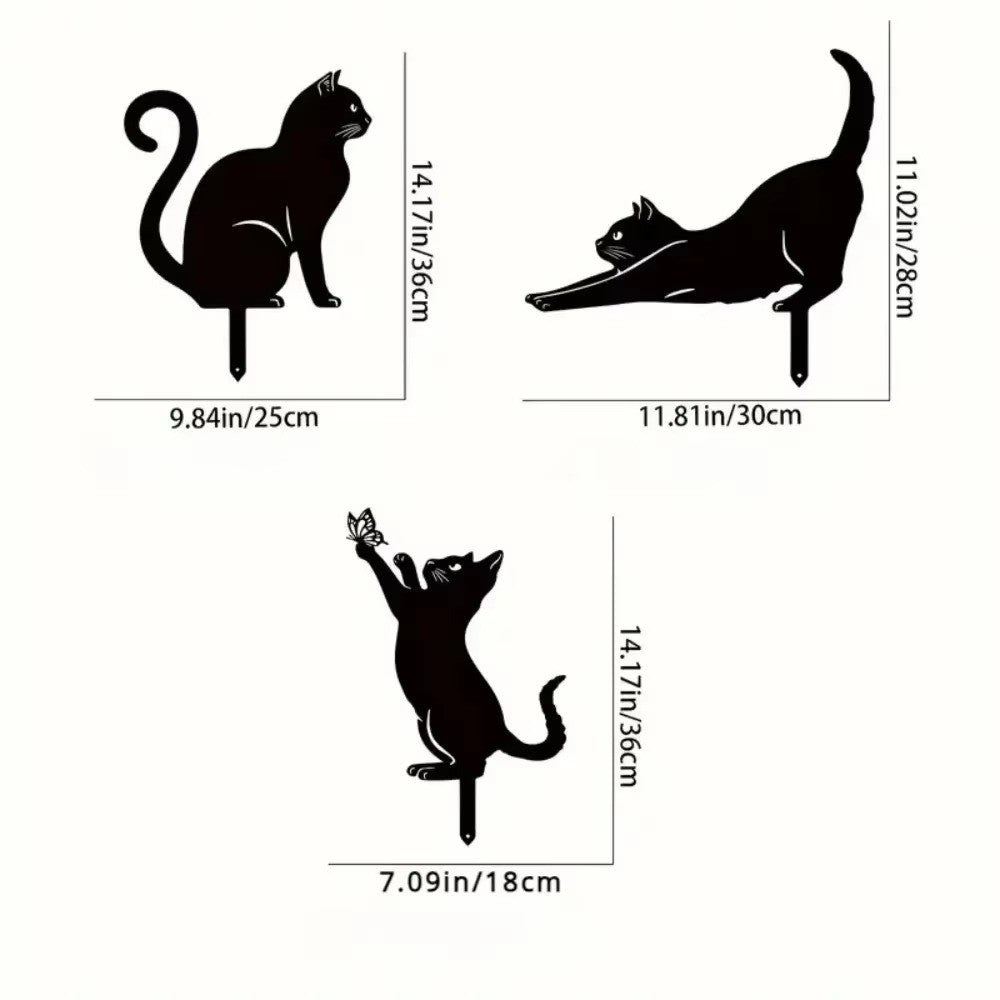 Exclusive Cute Cat Garden Decorative Silhouette - Tiki-Inspired Cat Family Garden Stakes | Perfect Outdoor Statues for Garden