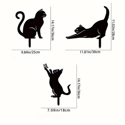 Exclusive Cute Cat Garden Decorative Silhouette - Tiki-Inspired Cat Family Garden Stakes | Perfect Outdoor Statues for Garden