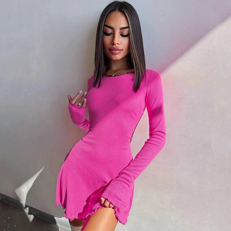 Dulzura Women 2024 Spring Autumn Fashion Long Sleeve Knitted Streetwear Bodycon