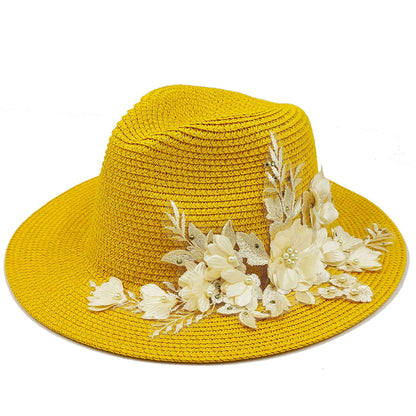 Chapéu de Palha Verão Estilo Flat Top Acessórios Abelha Chapéu de Sol Francês ao Ar Livre Protetor Solar Chapéu de Praia com Aba Grande