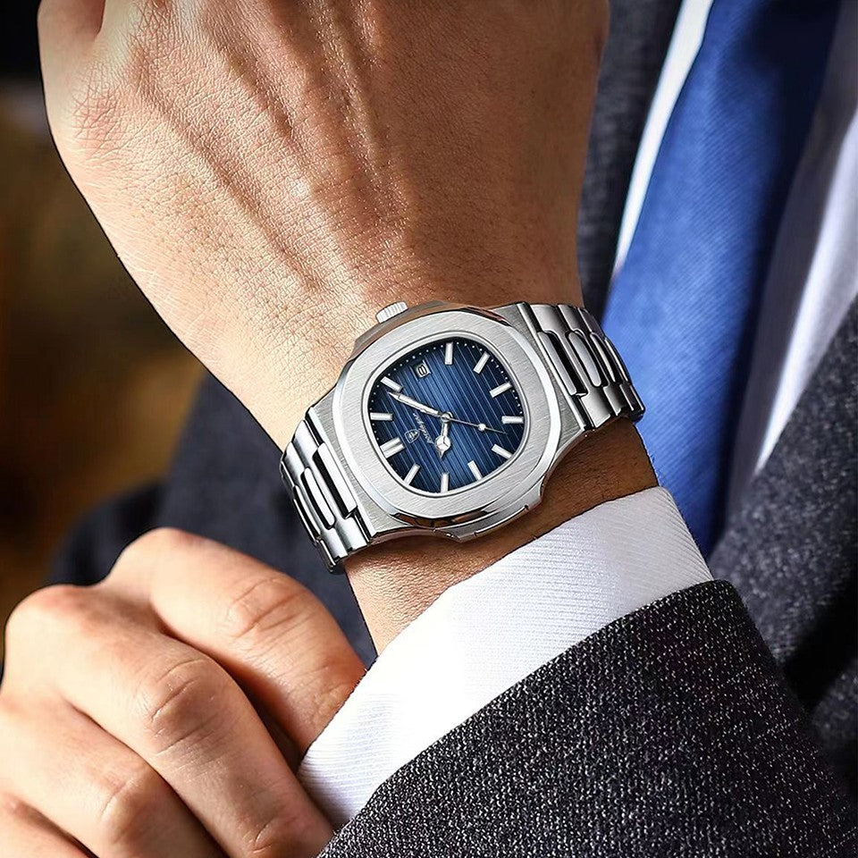 Relógio Masculino de Luxo POEDAGAR 50 ATM À Prova D'água Relógio Masculino Luminoso Data Aço Inoxidável Quadrado Quartzo Relógios Masculinos reloj hombre