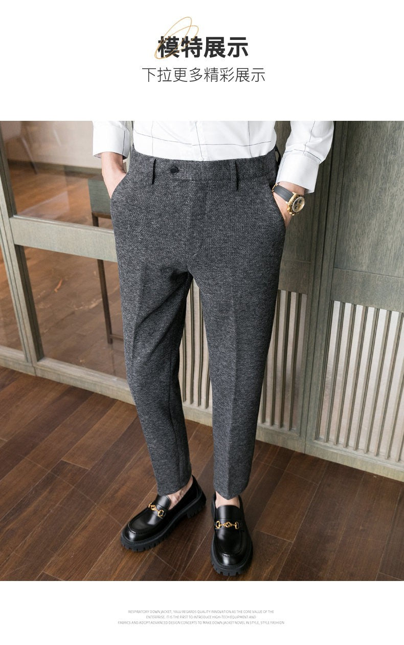 Calças masculinas casuais de mistura quente para outono e inverno, escovadas, design de cintura média, tamanhos 28-38.