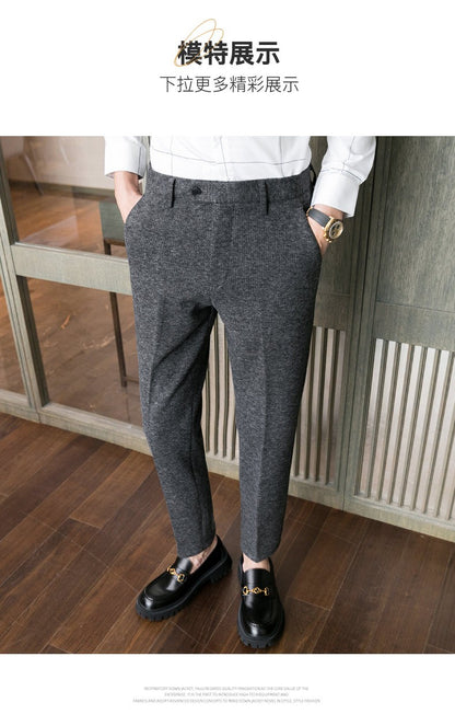 Calças masculinas casuais de mistura quente para outono e inverno, escovadas, design de cintura média, tamanhos 28-38.