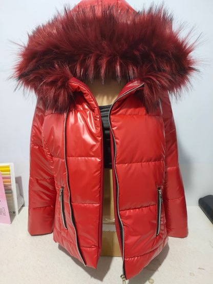 Women’s Short Coat with Fur Collar Winter Warm Quilted Jacket Outerwear