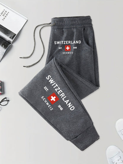 Suíça Fundada em 1848 Estampas Calças Esportivas Masculinas Bolsos Calças Outono Britches Cintura Elástica Calças de Moletom Esportivas Calças de Rua Modernas Unissex