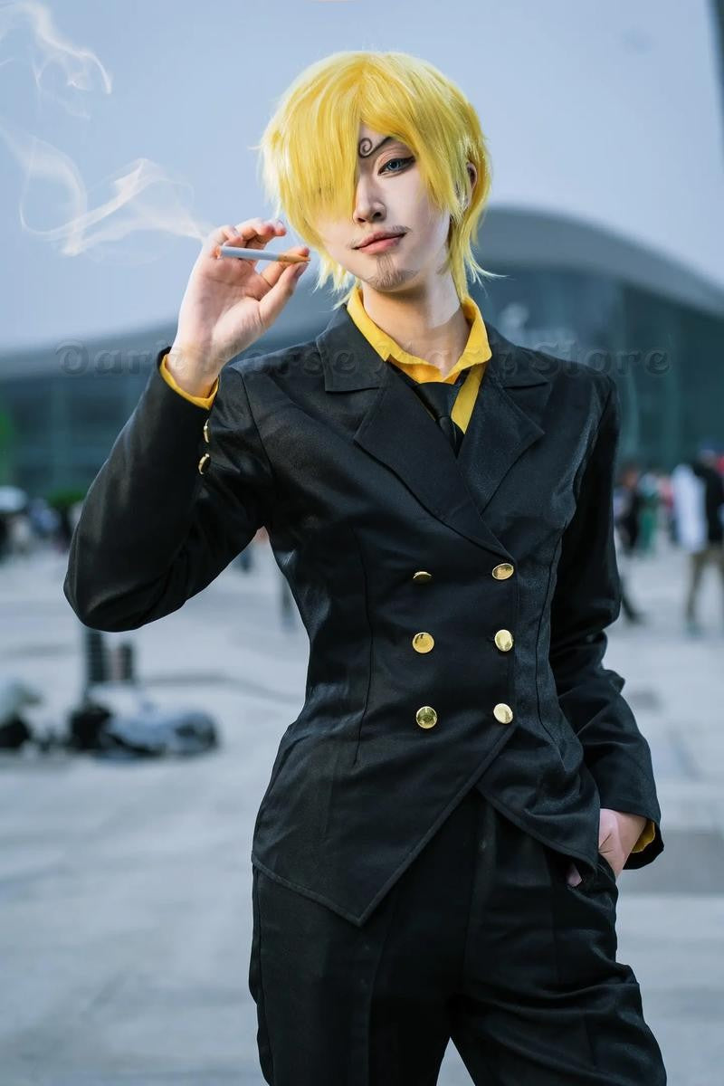 Anime One Sanji Piece Cosplay Costume Blue Yellow Shirt Suit Uniforms Full Set Halloween Party Role Play Outfit for Adult Men