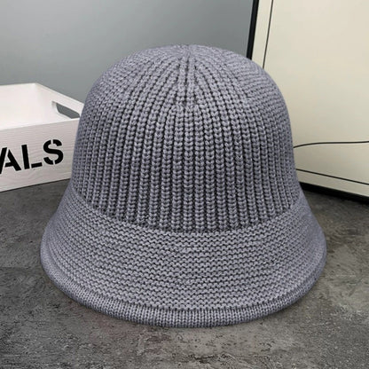 Fashion Autumn Winter Bucket Hat Warm Short Brim Fishing Cap Knitted Face Slimming Fleece Round Top Hat Travel