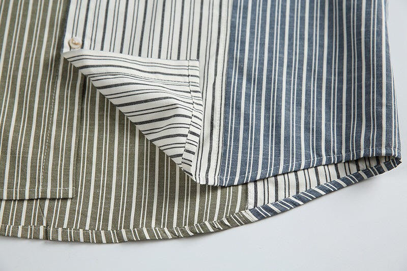 Stripe Splice Shirt Men Japnese Streetwear Fashion Loose Casual Long Sleeve Shirts Cityboy Oversize Cargo Shirts Blouses