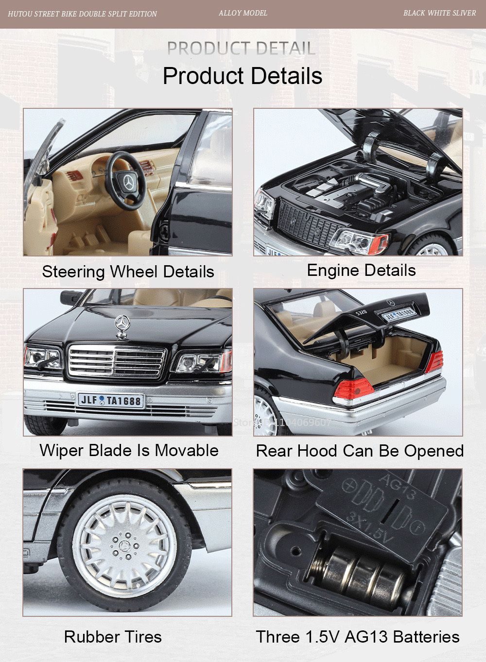 1:24 W140 Miniatura de Brinquedo Modelos de Carro Liga Fundido Som Luz 6 Portas Abertas Puxar para Trás Pneus de Borracha Modelos de Veículos para Meninos Presentes