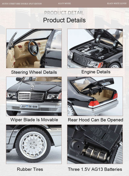 1:24 W140 Miniatura de Brinquedo Modelos de Carro Liga Fundido Som Luz 6 Portas Abertas Puxar para Trás Pneus de Borracha Modelos de Veículos para Meninos Presentes