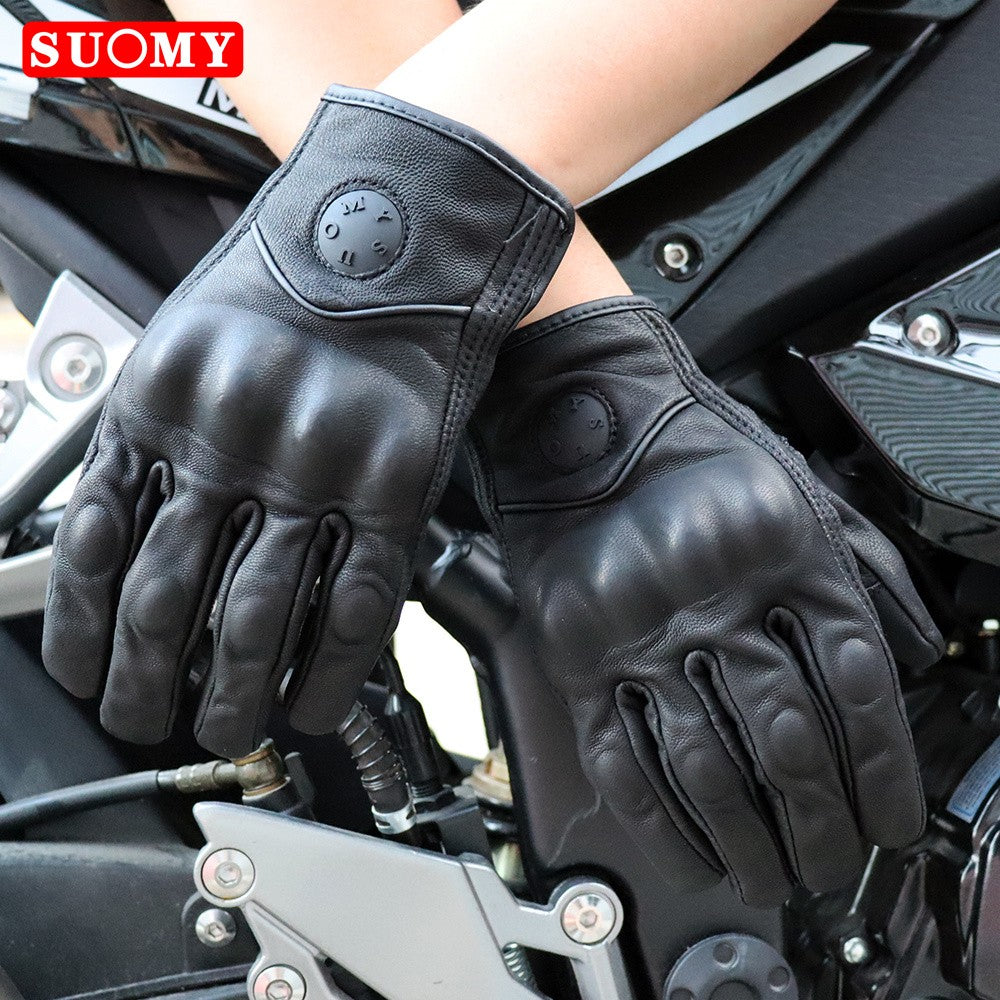 Luvas de motociclismo de couro de cabra Suomy Vintage, de verão, marrons, retrô, para motociclistas masculinos, luvas de motocross femininas, Luvas