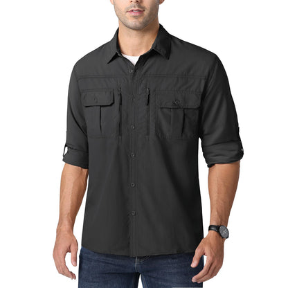 MAGCOMSEN UPF 50+ Mens Quick Dry Cargo Shirts Mesh Breathable Long Sleeve Work Shirts UV block Outdoor Hiking Fishing Shirts
