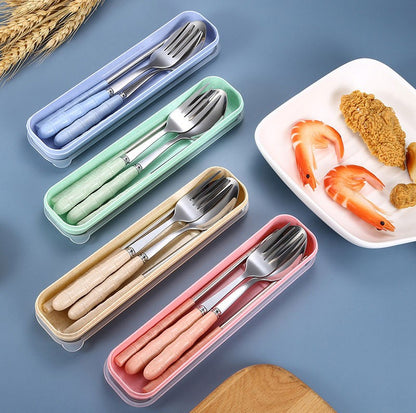 3pcs/set Tableware Set Stainless Steel Chopsticks Fork Spoon Set Travel Flatware With Box Lunch Tableware Kitchen Accessories