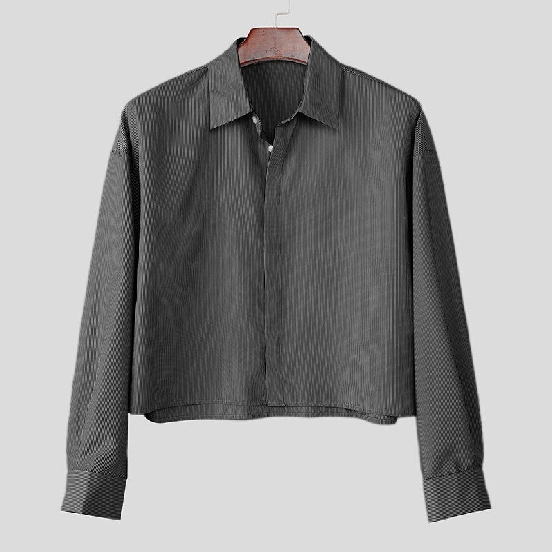 INCERUN Men Shirt Striped Lapel Long Sleeve Loose Casual Men Clothing Streetwear 2025 Korean Style Fashion Crop Tops Men