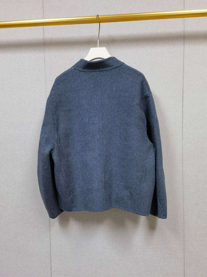 2025 Autumn Winter Fashion Women 3 Colors Single Breasted Stand Collar Coat Lady Double Sided Woolen Jacket