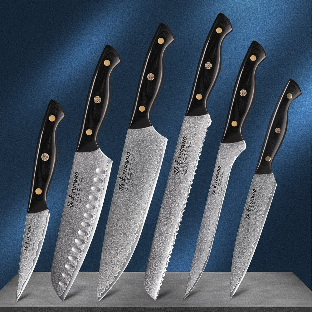 TURWHO 1-6PCS Kitchen Knives Set Japanese 67 Layer Damascus Steel Chef Knife PRO VG10 Santoku Bread Boning Utility Paring Knives