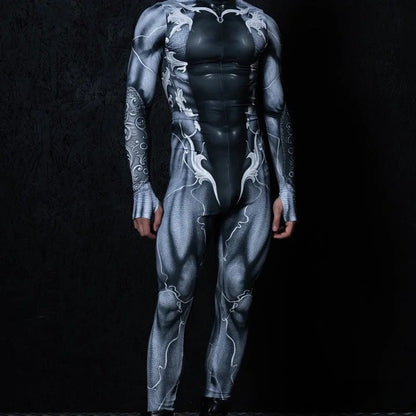 Zawaland Men Mechanical Muscle Punk Zentai Suit Carnival Cosplay Bodysuit Halloween Party Macho Costume Show Festival Jumpsuit