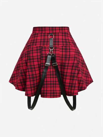 ROSEGAL Plus Size Plaid Print Suspender Skirt Women's Unique Vintage Style Zip up Skirts