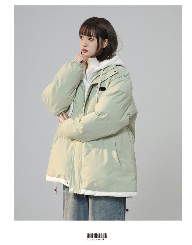 Korean Version New Fashion Letter Patch Fake Two Piece Cotton-padded Jacket Y2K Harajuku Vintage Thick Bread Loose Student Coats