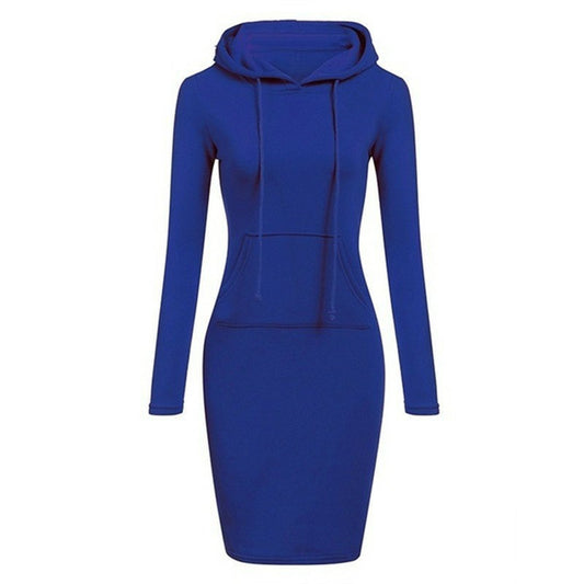 Fashion Sweatshirt Dresses Women's Pocket Hooded Casual Dresses Mini Dresses
