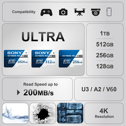 SONY Extreme Pro SD Memory Card 1TB High Speed Micro SD Card 128GB 256GB 512GB 64GB C10 TF Flash Card For Phone Drone Camera