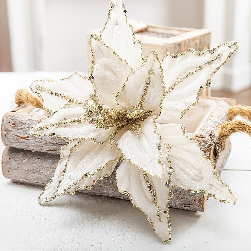 1/4pcs Christmas Holiday Decorative Flowers Artificial Flowers,Shiny Sequin Velvet Christmas Flowers 25.91cm,  home decor