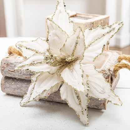 1/4pcs Christmas Holiday Decorative Flowers Artificial Flowers,Shiny Sequin Velvet Christmas Flowers 25.91cm,  home decor