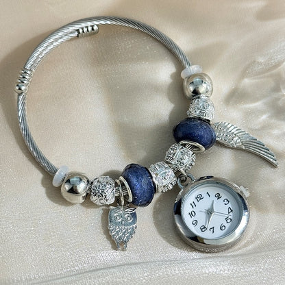 Cross-border Gold Bracelet Watch Adjustable opening Alloy bracelet Quartz Watch Beaded Small flower bracelet Watch