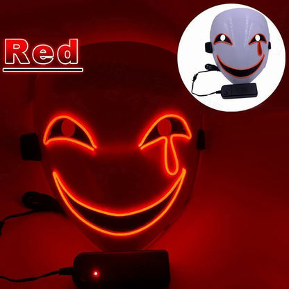 New Creative LED Halloween Clown Glow Mask White Green Blue Red Crying Smile Clown,