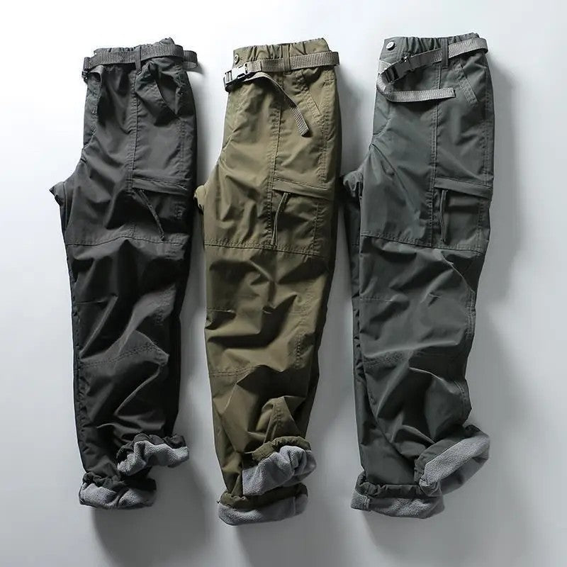 Calça Cargo de Ferramentas com Forro de Lã Grosso Impermeável para Homens e Mulheres, Inverno, Exterior, com Vários Bolsos, Solta, Reta, Macacão, Calça Comprida