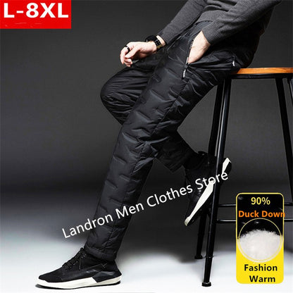 Calças Masculinas de Pena de Pato para Exterior, Acolchoadas, Inverno, 8GG, 7GG, 6GG, Jogger, Quente, Impermeável, Térmica, Tamanhos Grandes, Roupas Resistentes ao Frio