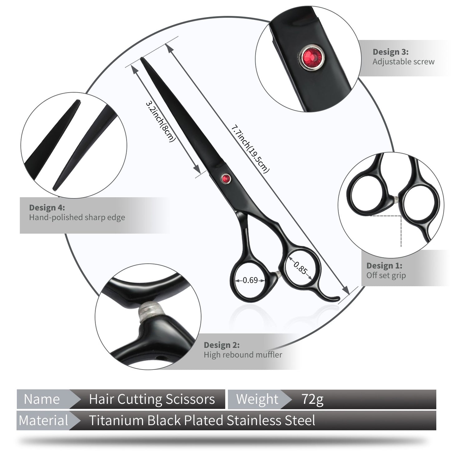 Kit de Tesouras de Aço Inoxidável para Tosa de Animais de Estimação para Destros - Conjunto de 4 Peças com Pontas Redondas de Segurança para Cães e Gatos